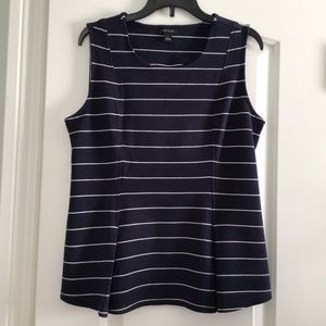 Ann Taylor Navy with White Stripes Sleeveless Top with Pleats Size S